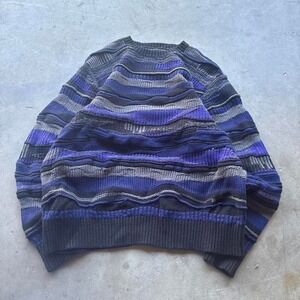 Vintage Boxy 3D Knit Blue Crewneck‎ Sweater 90s Amazing Fit Design Size S